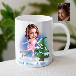 Чаша с карикатура на жена с кънки - Зимна приказка