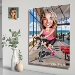 Стъклена карикатура на жена спортист - фитнес, кардио тренировка