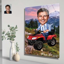 Стъклена карикатура на мъж с бъги - ATV