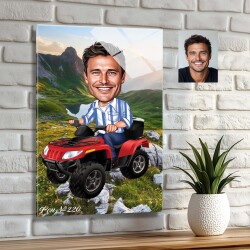 Стъклена карикатура на мъж с бъги - ATV