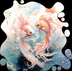 Дървен пъзел "Зодия Риби " Голд –  с фигурни елементи