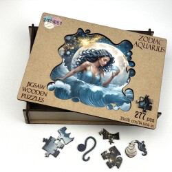 Дървен пъзел "Зодия Водолей" –  с фигурни елементи
