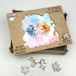 Дървен пъзел "Зодия Близнаци" –  с фигурни елементи
