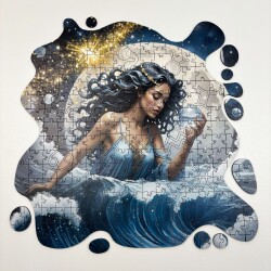 Дървен пъзел "Зодия Водолей" –  с фигурни елементи