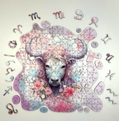 Дървен пъзел "Зодия Телец" –  с фигурни елементи
