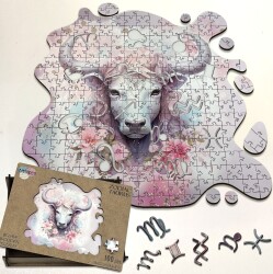 Дървен пъзел "Зодия Телец" –  с фигурни елементи