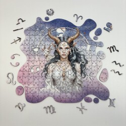 Дървен пъзел "Зодия Козирог" –  с фигурни елементи