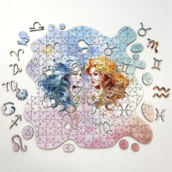 Дървен пъзел "Зодия Близнаци" –  с фигурни елементи