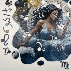 Дървен пъзел "Зодия Водолей" –  с фигурни елементи