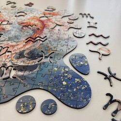 Дървен пъзел "Зодия Риби " Голд –  с фигурни елементи