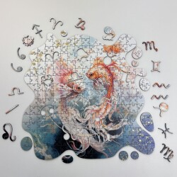 Дървен пъзел "Зодия Риби " Голд –  с фигурни елементи