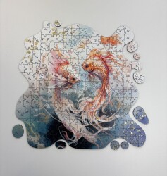 Дървен пъзел "Зодия Риби " Голд –  с фигурни елементи