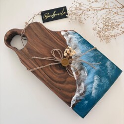 Дървена дъска от орех с епоксидна смола – за рязане и сервиране 006