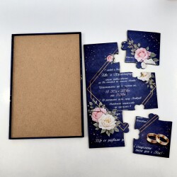 Дървена покана тип пъзел за сватба 002