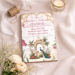 Дървена покана тип пъзел за сватба 022