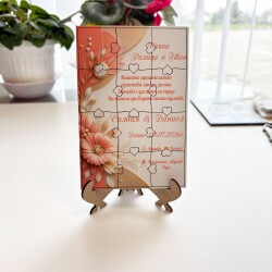 Дървена покана тип пъзел за кумове 024