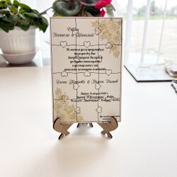 Дървена покана тип пъзел за кумове 025