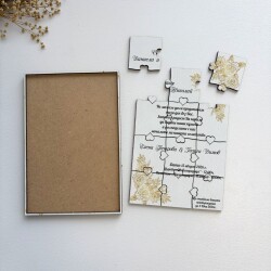 Дървена покана тип пъзел за кумове 025