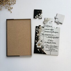 Дървена покана тип пъзел за кумове 028