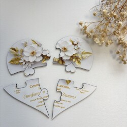 Дървена покана тип пъзел - Сърце за сватба 031