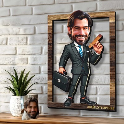 3Д карикатура Бизнесмен с пура и куфарче 3Д карикатура Бизнесмен с пура и куфарче