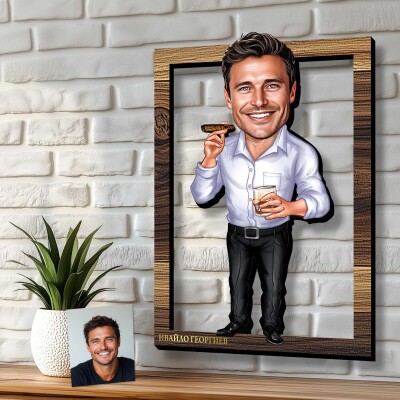 3Д карикатура Мъж с пура и питие 3Д карикатура Мъж с пура и питие