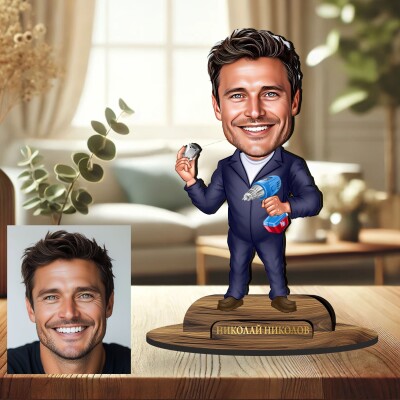 3Д дървен плакет - Карикатура Майстор с бор машина 3Д дървен плакет - Карикатура Майстор с бор машина