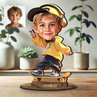 3Д дървен плакет - Карикатура Скейтбордист 3Д дървен плакет - Карикатура Скейтбордист