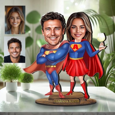 3Д дървен плакет - Карикатура Супер двойка 3Д дървен плакет - Карикатура Супер двойка