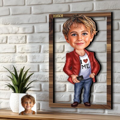 3Д карикатура на дете - момче в червено - I love me 3Д карикатура на дете - момче в червено - I love me