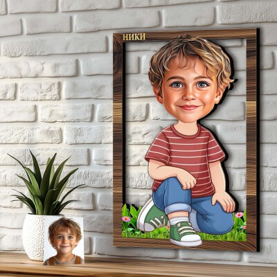 3Д карикатура на дете - момче седнало на тревата 3Д карикатура на дете - момче седнало на тревата