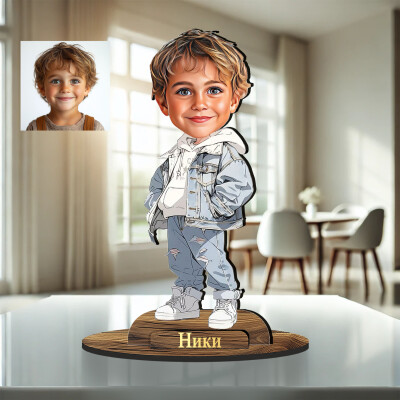 3Д дървен плакет - Карикатура - момче с дънково облекло 3Д дървен плакет - Карикатура - момче с дънково облекло