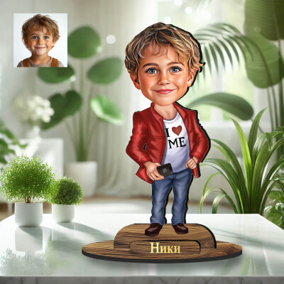 3Д дървен плакет - Карикатура - Стилно момче в червено 3Д дървен плакет - Карикатура - Стилно момче в червено