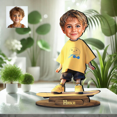 3Д дървен плакет - Карикатура на момче със скейтборд 3Д дървен плакет - Карикатура на момче със скейтборд