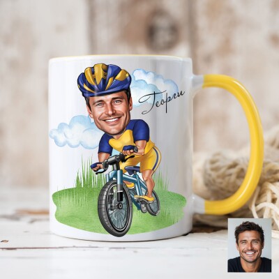 Чаша с карикатура на мъж с колело - колоездач Чаша с карикатура на мъж с колело - колоездач