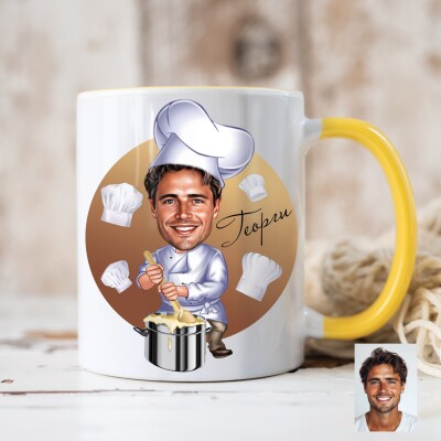 Чаша с карикатура на мъж - готвач с тенджера Чаша с карикатура на мъж - готвач с тенджера