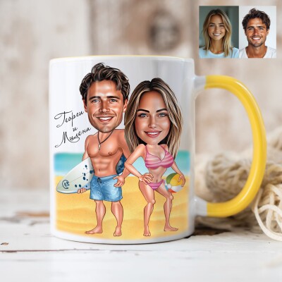 Чаша с карикатура на мъж и жена - Плажни игри Чаша с карикатура на мъж и жена - Плажни игри