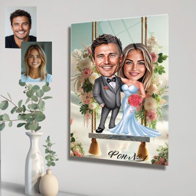 Стъклена карикатура Младоженци Стъклена карикатура Младоженци