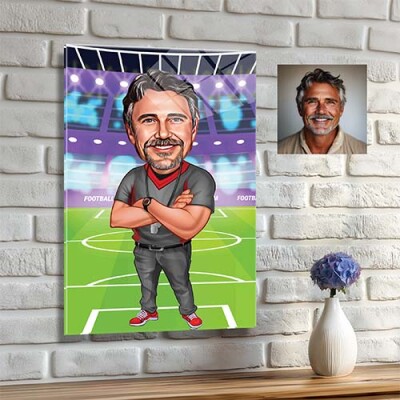 Стъклена карикатура на мъж - треньор Стъклена карикатура на мъж - треньор