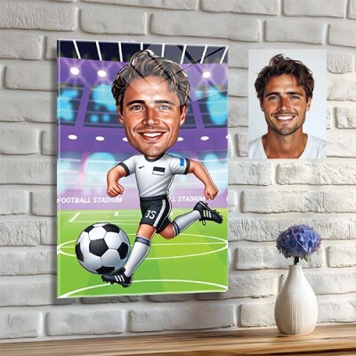 Стъклена карикатура на мъж футболист Стъклена карикатура на мъж футболист