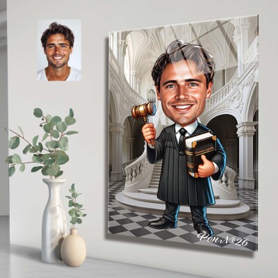 Стъклена карикатура на мъж съдия - Правосъдие Стъклена карикатура на мъж съдия - Правосъдие