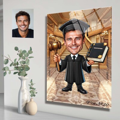 Стъклена карикатура на мъж съдия, адвокат - Правосъдие Стъклена карикатура на мъж съдия, адвокат - Правосъдие