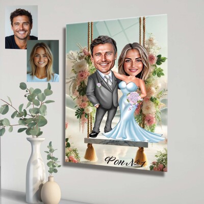 Стъклена карикатура на мъж и жена - Двойка младоженци Стъклена карикатура на мъж и жена - Двойка младоженци