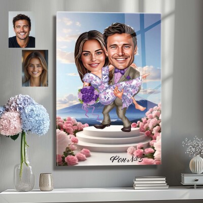 Стъклена карикатура на мъж и жена - Романтична почивка Стъклена карикатура на мъж и жена - Романтична почивка