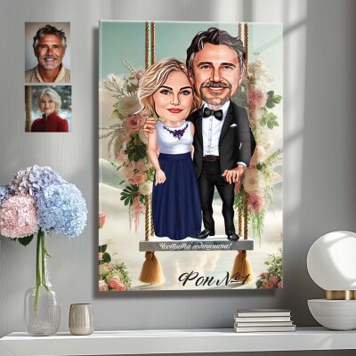 Стъклена карикатура на мъж и жена - Романтика Стъклена карикатура на мъж и жена - Романтика