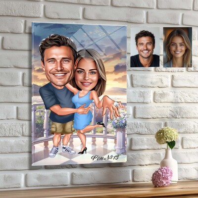 Стъклена карикатура на мъж и жена - Годеници на пътешествие Стъклена карикатура на мъж и жена - Годеници на пътешествие