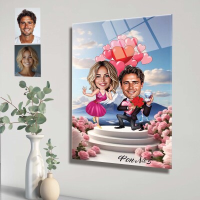 Стъклена карикатура на мъж и жена - Предложение (Любов) Стъклена карикатура на мъж и жена - Предложение (Любов)