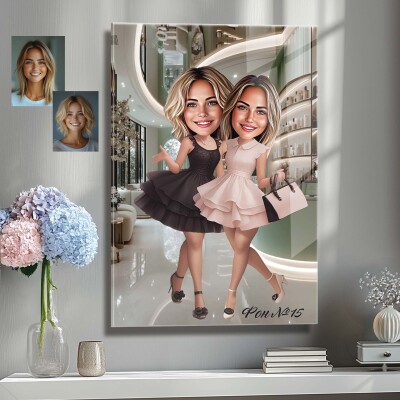 Стъклена карикатура на жени - Момичета на шопинг Стъклена карикатура на жени - Момичета на шопинг