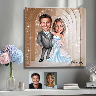 Стъклена карикатура на мъж и жена - сватбена двойка Стъклена карикатура на мъж и жена - сватбена двойка