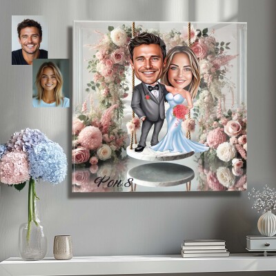 Стъклена карикатура на младоженци - Сватбено пътешествие Стъклена карикатура на младоженци - Сватбено пътешествие